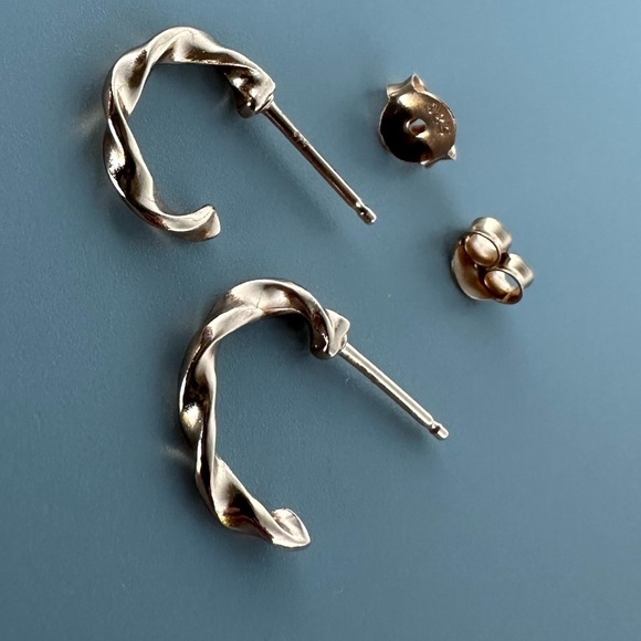 Rose Gold Twisted Open Huggie Hoop Earrings - Picture 10 of 11